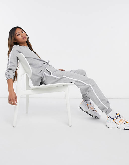 ASOS DESIGN tracksuit sweat / basic jogger with tie with contrast binding in grey marl