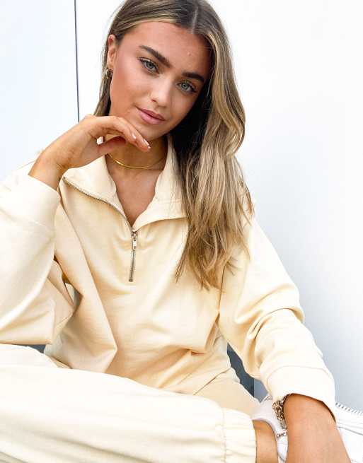 Asos Design Tracksuit Sweat With Half Zip Jogger In Blonde Asos