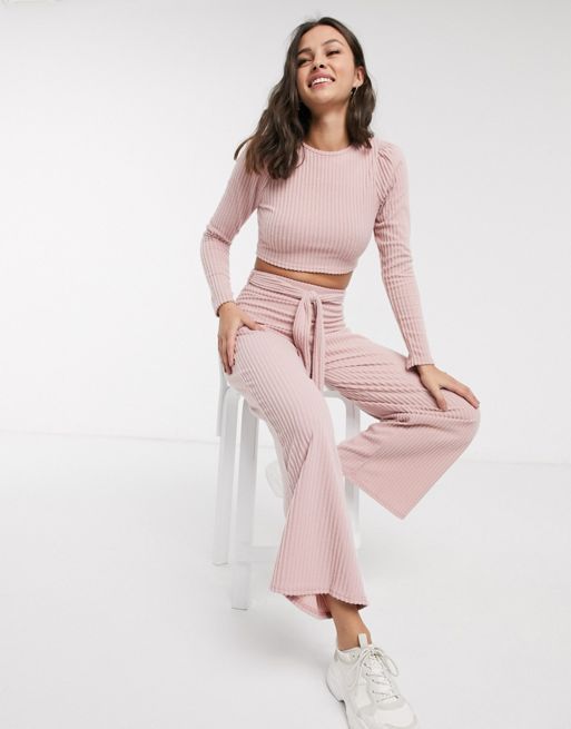 ASOS DESIGN tracksuit sweat with puff sleeve / wide leg jogger in ...