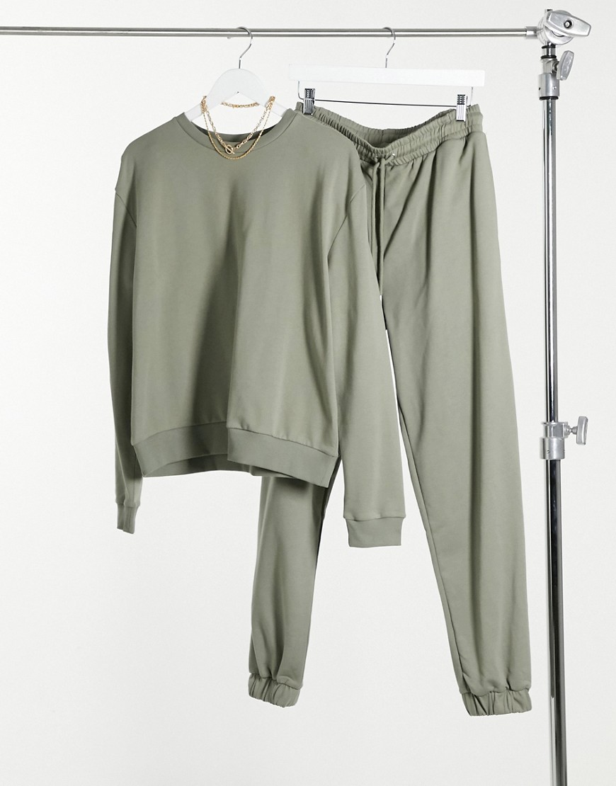ASOS DESIGN tracksuit sweat with shoulder pads / oversized sweatpants in olive green-Brown