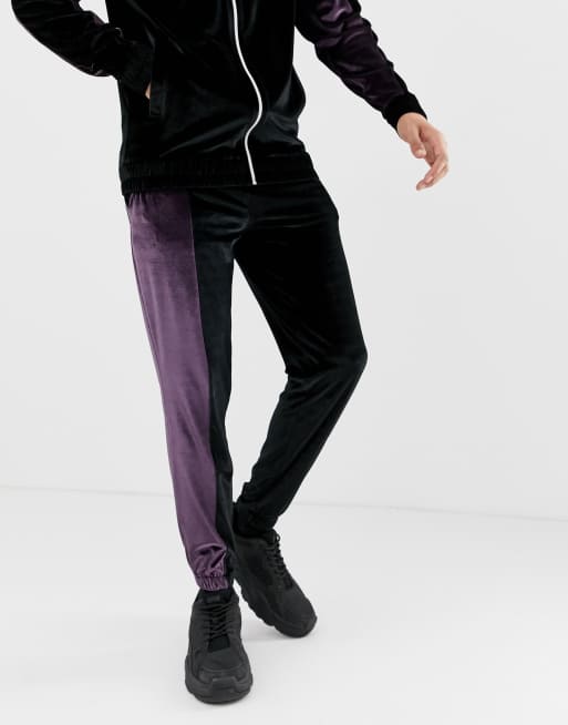 ASOS DESIGN tracksuit track jacket skinny joggers with colour blocking in velour ASOS