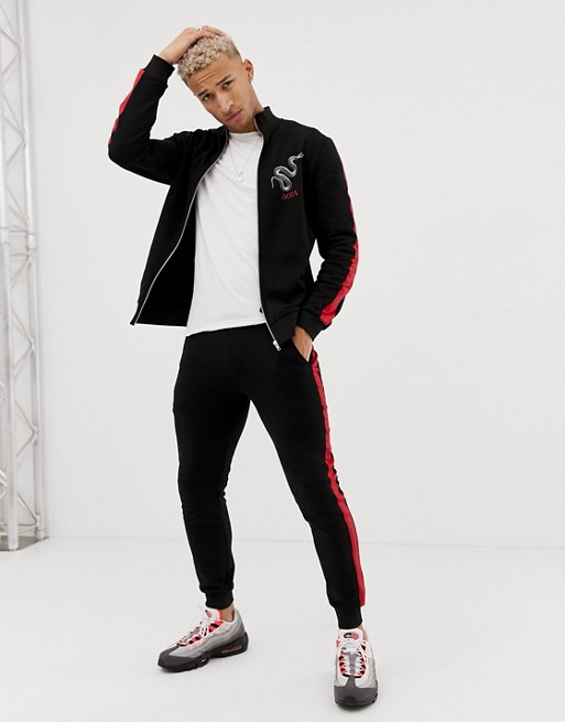 ASOS DESIGN tracksuit track jacket/skinny joggers with snake print and ...