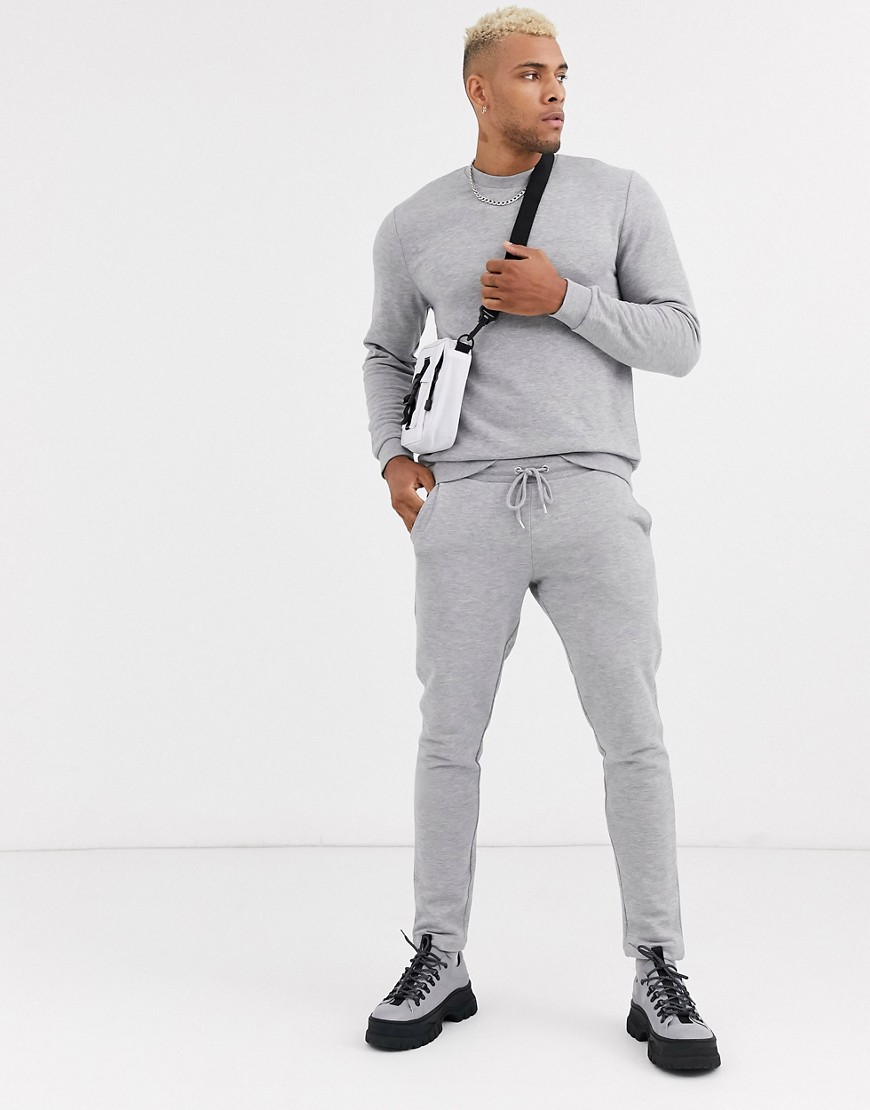 ASOS DESIGN tracksuit with fixed hem joggers in grey marl