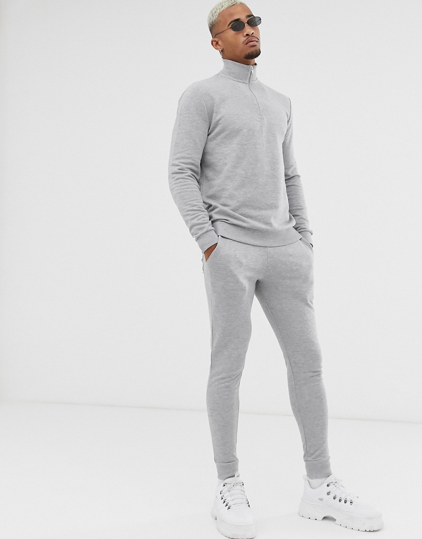 Asos Design Tracksuit With Half Zip Sweatshirt In Gray Marl