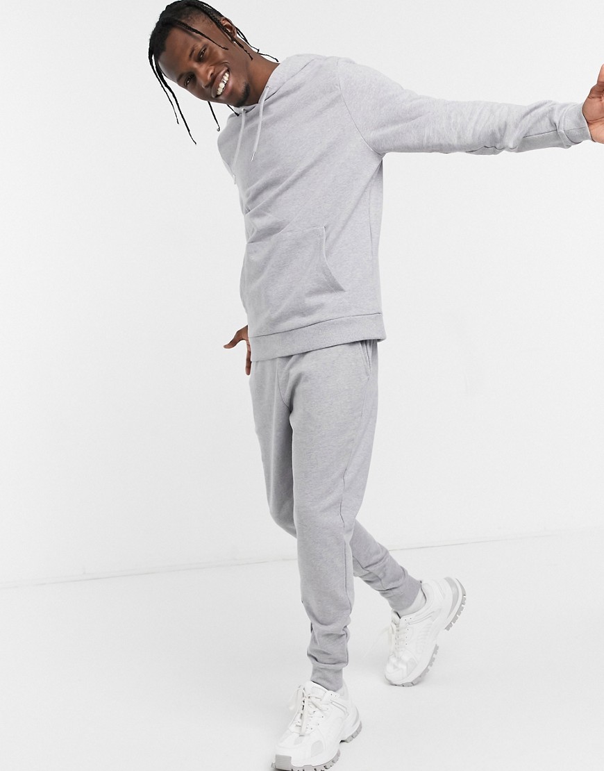 ASOS DESIGN tracksuit with hoodie and skinny sweatpants in gray heather