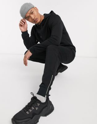 black hooded tracksuit