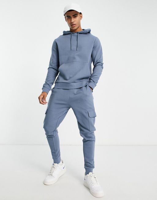 ASOS DESIGN oversized hoodie and oversized sweatpants with cargo pocket  tracksuit in blue