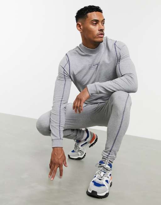 Grey muscle hot sale fit tracksuit