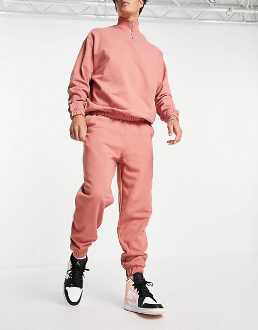  tracksuit with oversized half zip sweatshirt and oversized joggers in pink 