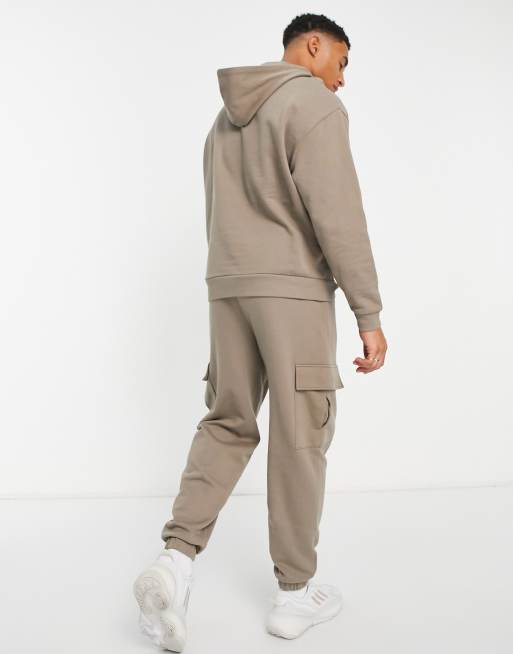 ASOS DESIGN oversized with turtleneck & wide leg cargo sweatpants set in  washed