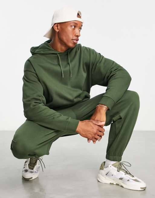 ASOS DESIGN tracksuit with oversized hoodie and oversized joggers in khaki