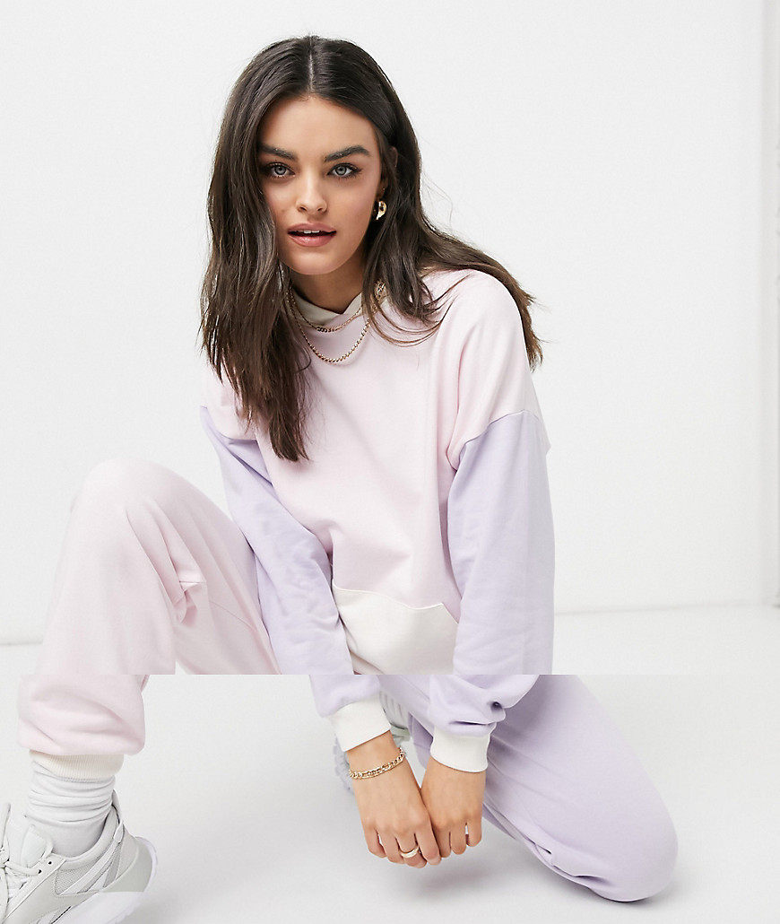 ASOS DESIGN tracksuit with oversized hoodie and sweatpants in pastel color block-Multi