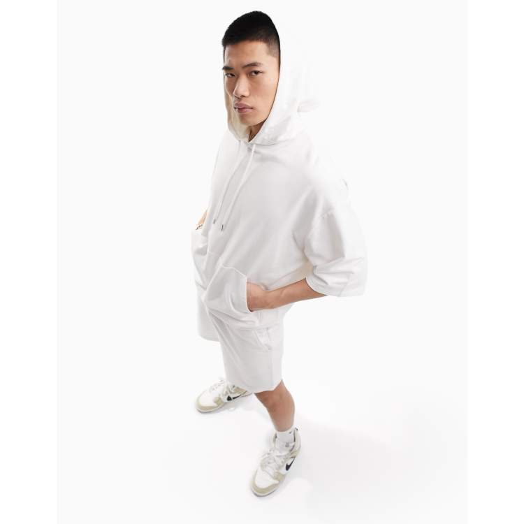 ASOS DESIGN tracksuit with oversized short sleeve hoodie slim shorts in soft white
