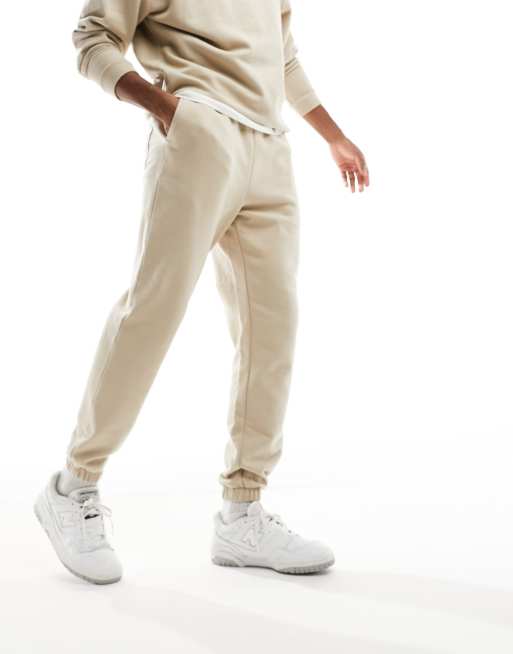 ASOS DESIGN tracksuit with oversized sweatshirt and tapered sweatpants in  beige