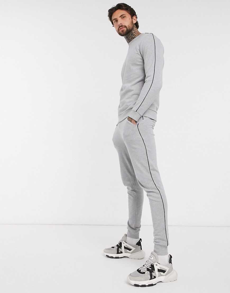 ASOS DESIGN tracksuit with piping in grey marl