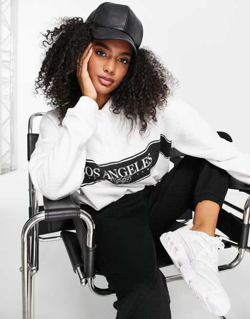 ASOS DESIGN tracksuit with quilted polo shirt / sweat trackies with Los Angeles print in mono