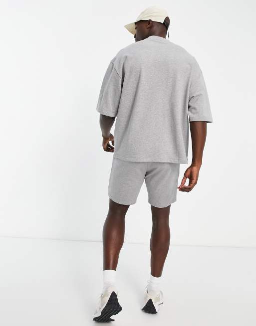 ASOS DESIGN tracksuit with short sleeve sweatshirt and slim shorts in grey marl, 3 of 4