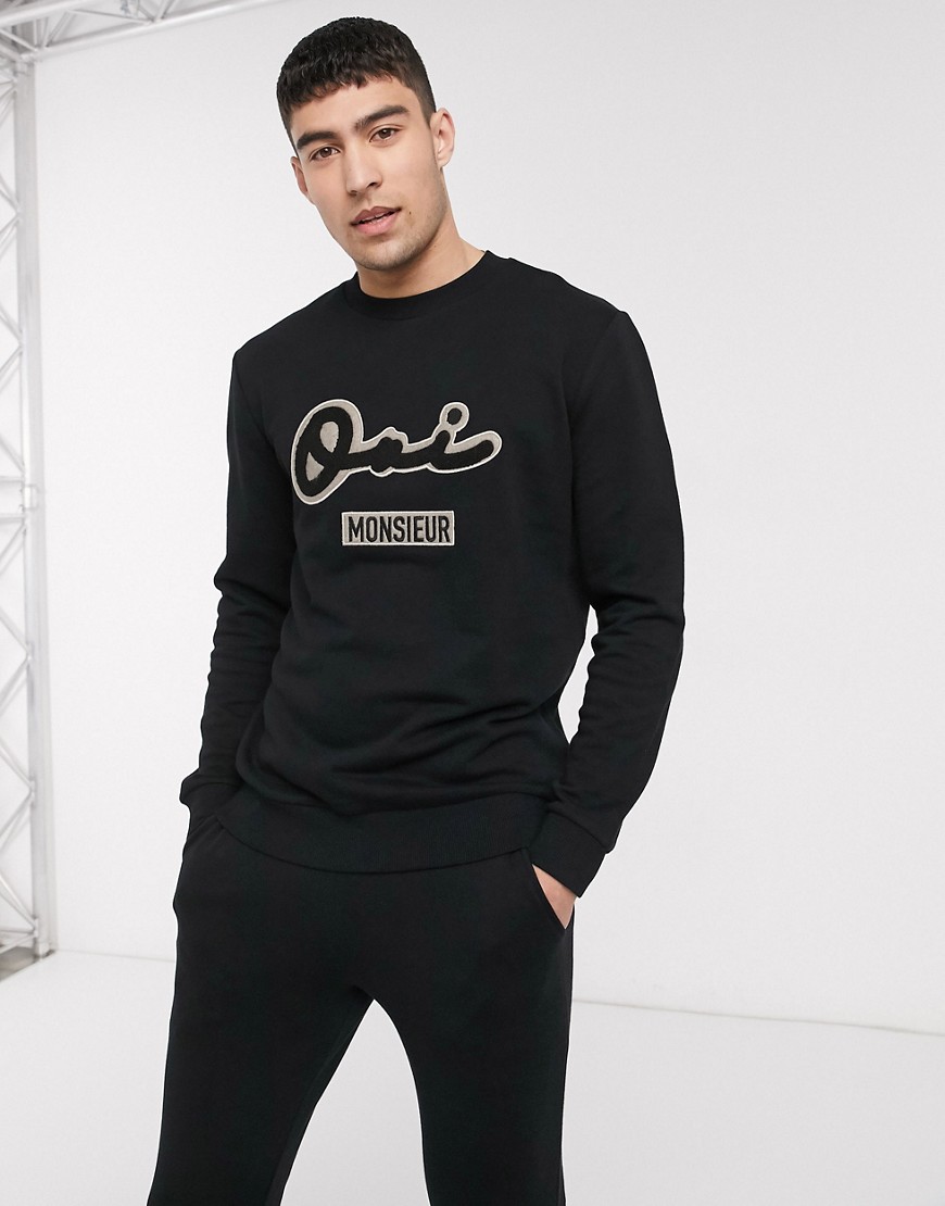 ASOS DESIGN tracksuit with skinny jogger and oui embroidery-Black