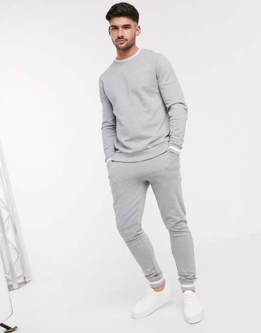 ASOS DESIGN tracksuit with striped rib in grey marl GREY ASOS