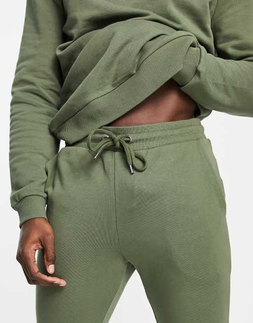 ASOS DESIGN tracksuit with sweatshirt and skinny sweatpants in khaki