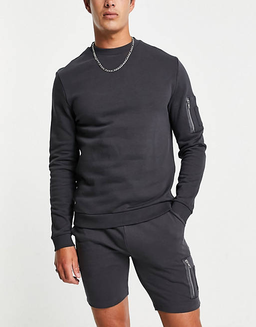 Tracksuits tracksuit with sweatshirt & skinny shorts with MA1 pocket in black 