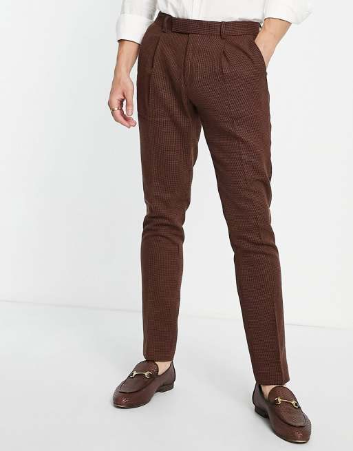 ASOS DESIGN traditional color range skinny wool mix basketweave smart pants in brown