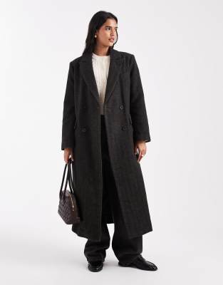 ASOS DESIGN - Traditioneller Dad-Mantel aus Wollmix mit Fischgrätmuster-Schwarz