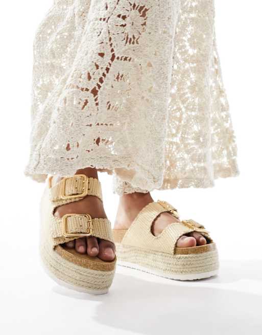 ASOS DESIGN - Traffic - Mules à plateforme avec double boucle - Naturel