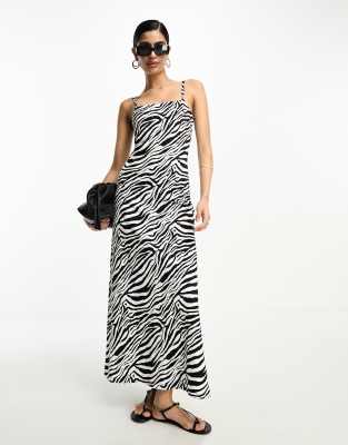 ASOS DESIGN - Träger-Maxikleid mit Zebraprint und eckigem Ausschnitt-Bunt