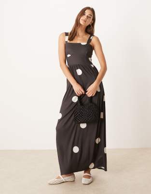 ASOS DESIGN - Träger-Midikleid mit Punkte-Print und eckigem Ausschnitt-Bunt