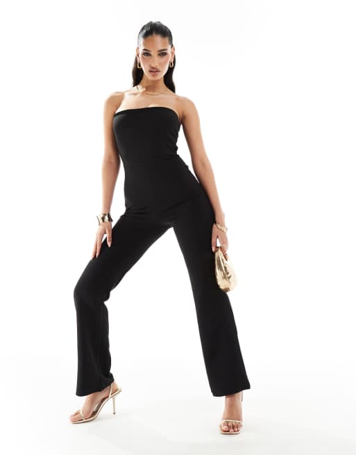 ASOS DESIGN Tragerloser Jumpsuit in Schwarz mit weitem Bein ASOS