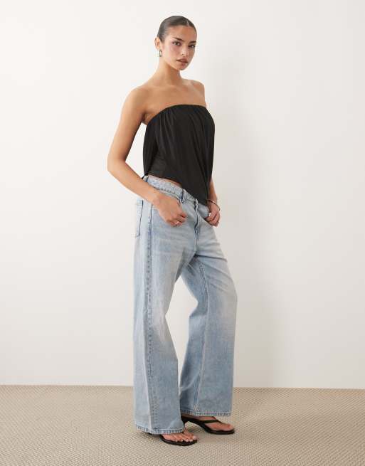 ASOS DESIGN – Trägerloses, asymmetrisch drapiertes Oberteil aus anschmiegsamem Material in Schwarz, 4 von 4