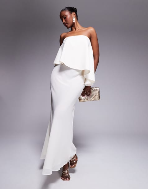 ASOS DESIGN – Trägerloses asymmetrisches Maxikleid mit Kontrastmaterial in Elfenbein - view 1