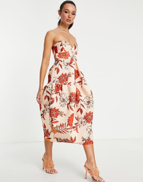 ASOS DESIGN – Trägerloses Dome-Midikleid mit Blumenmuster - view 1