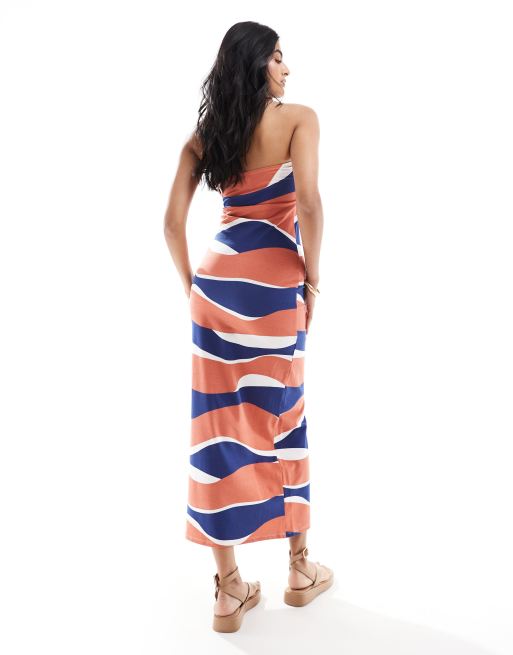 ASOS DESIGN – Trägerloses, figurbetontes Midaxikleid mit überkreuzter Brustpartie und Wirbelmuster, 2 von 4