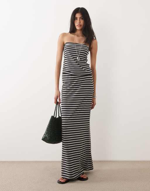 ASOS DESIGN – Trägerloses, gestreiftes Oberteil in Grau und Schwarz, Kombiteil, 2 von 4