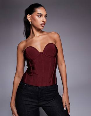 ASOS DESIGN - Trägerloses Korsett-Oberteil im Bandagen-Stil in Burgunderrot mit Körbchen