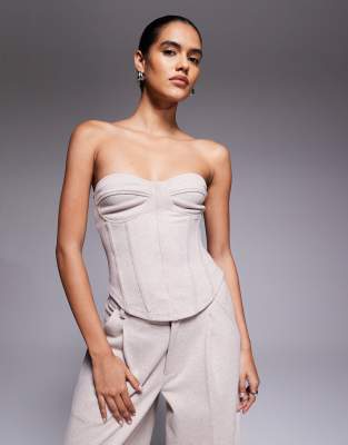 ASOS DESIGN - Trägerloses Korsett-Oberteil in angerautem Cremeweiß mit Fischgrätmuster, Kombiteil-Neutral