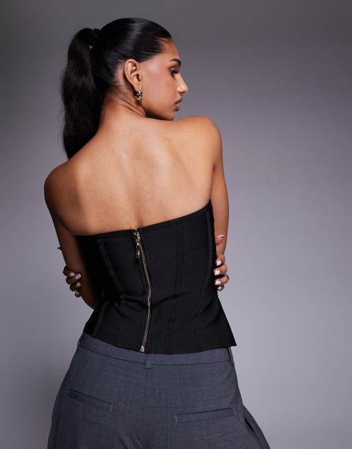 ASOS DESIGN – Trägerloses Korsett-Oberteil in Schwarz im Bandagen-Stil mit Körbchen, 3 von 4