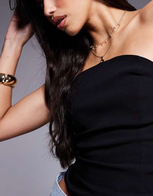 ASOS DESIGN – Trägerloses Longline-Oberteil aus Bengaline in Schwarz mit abgerundetem Dekolleté, 2 von 4