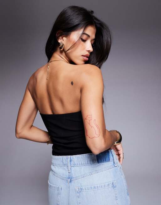 ASOS DESIGN – Trägerloses Longline-Oberteil aus Bengaline in Schwarz mit abgerundetem Dekolleté, 4 von 4