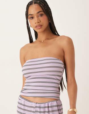 ASOS DESIGN - Trägerloses Longline-Oberteil in gestreiftem Flieder, Kombiteil-Lila