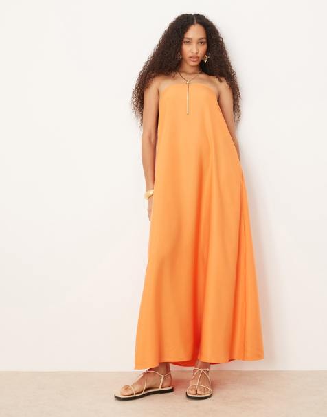 ASOS DESIGN – Trägerloses Maxikleid aus Cupro in Papayaorange - view 1
