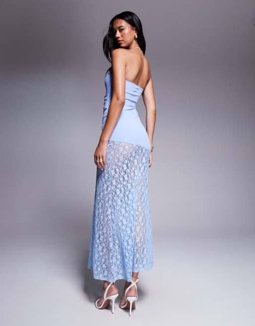 ASOS DESIGN – Trägerloses Maxikleid in Blau mit Spitzendetails am Rock, 2 von 4