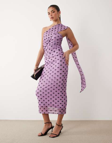 ASOS DESIGN – Trägerloses Maxikleid in Flieder mit Polka-Dots und Schaldetail - view 1