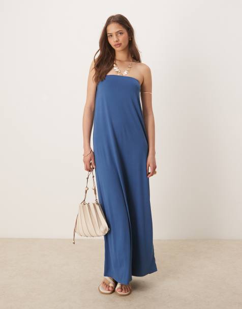 ASOS DESIGN – Trägerloses Maxikleid in Jeansblau - view 1