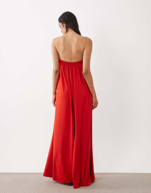 ASOS DESIGN trägerloses Maxikleid in Rot, 4 von 4