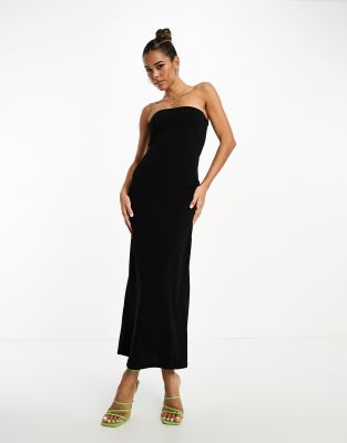 ASOS DESIGN - Trägerloses Maxikleid in Schwarz mit Saumschlitz