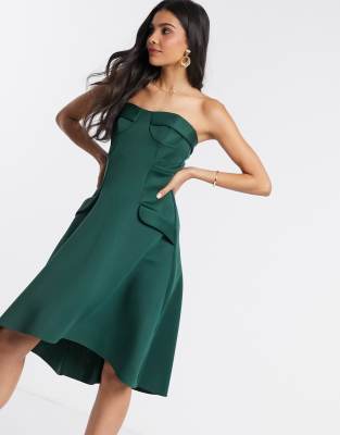 Asos Design Tragerloses Midi Ballkleid Im Korsett Stil Mit Korbchen Und Taschen Asos