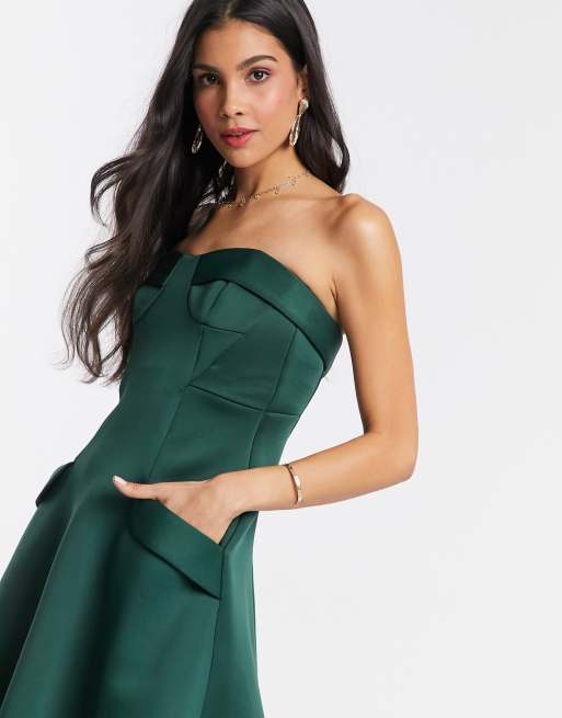 Asos Design Tragerloses Midi Ballkleid Im Korsett Stil Mit Korbchen Und Taschen Asos